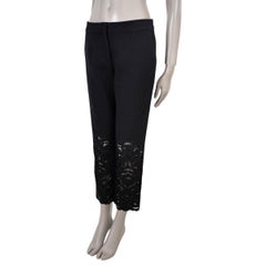DOLCE & GABBANA black wool FLORAL EMBROIDERED LACE Pants 40 S