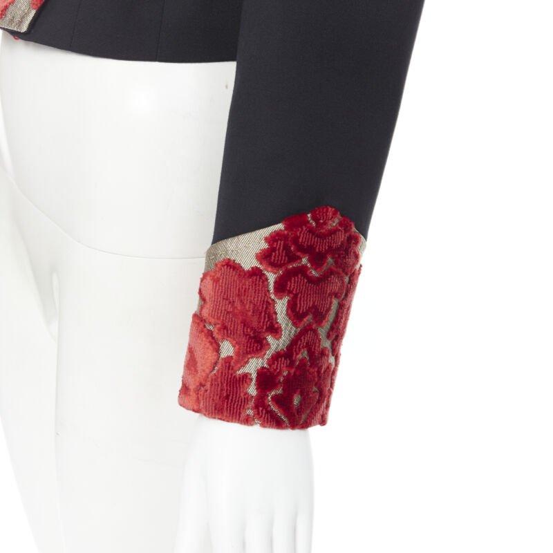 DOLCE GABBANA black wool gold red velvet cherub brooch belted blazer IT40 For Sale 6