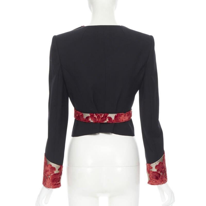 DOLCE GABBANA black wool gold red velvet cherub brooch belted blazer IT40 For Sale 1