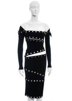 Dolce & Gabbana black wool jersey dress with silver press studs, fw 2003