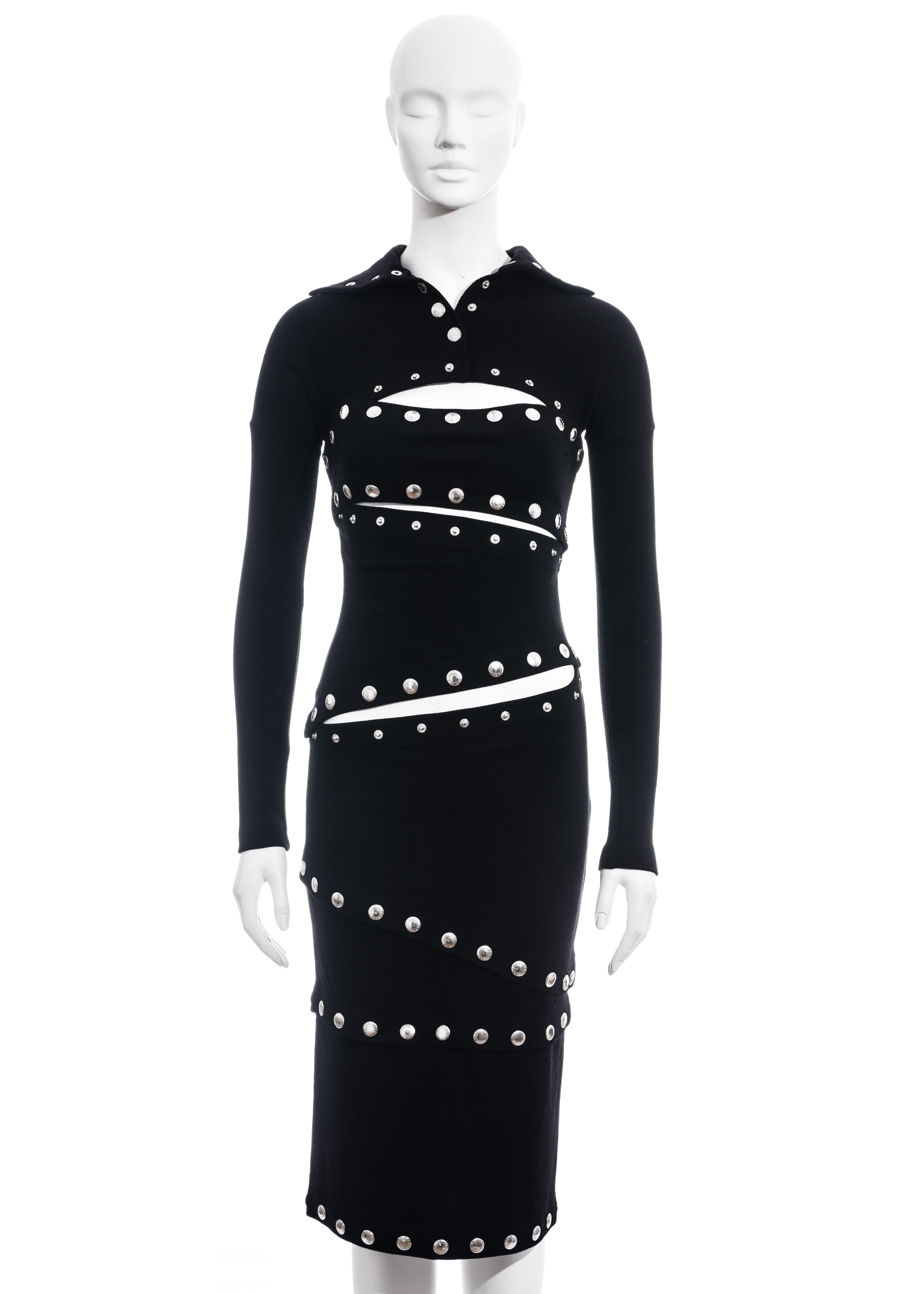 Vestido Dolce & Gabbana de punto de lana negro con botones de presión plateados, fw 2003 Negro en venta