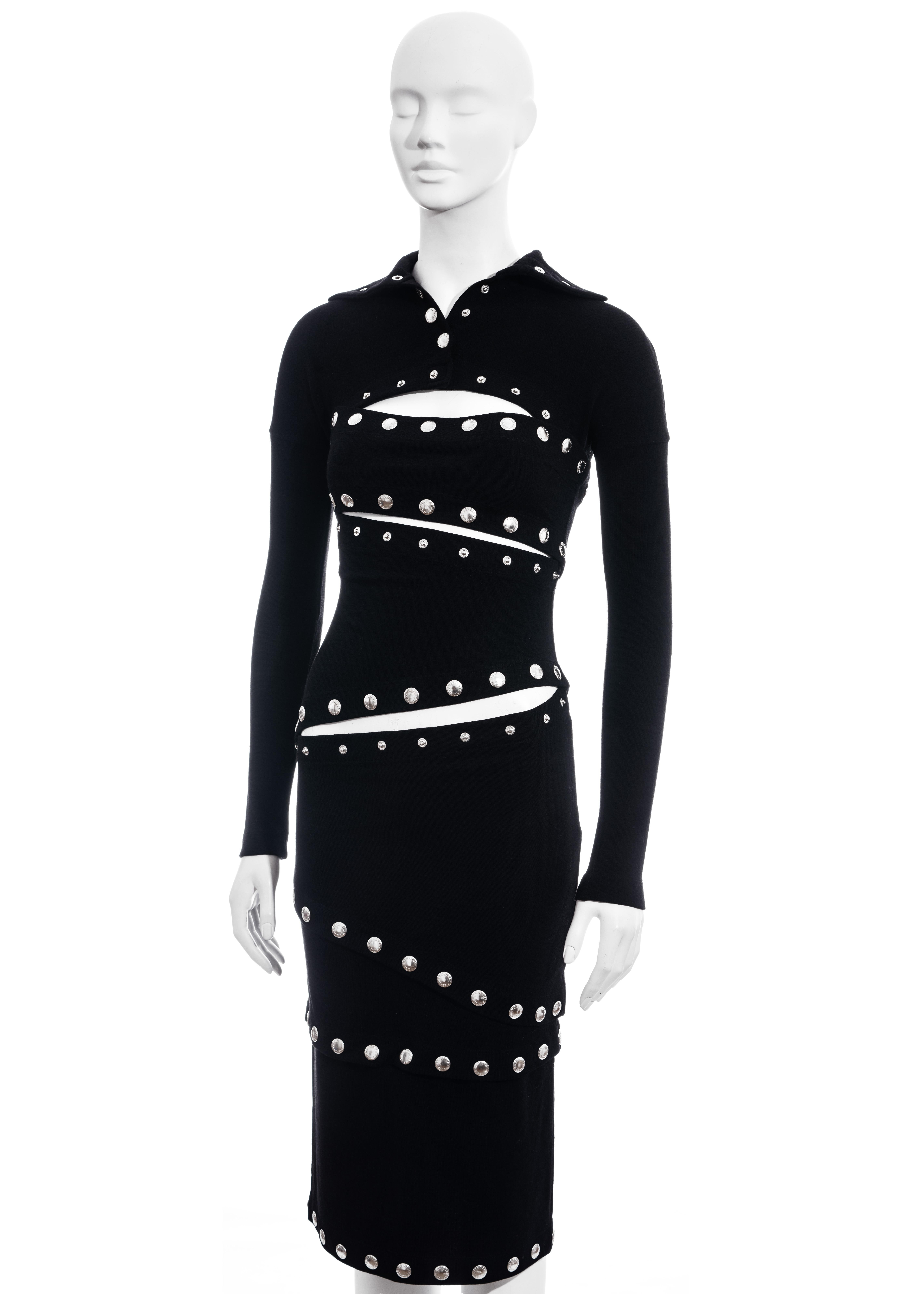 Vestido Dolce & Gabbana de punto de lana negro con botones de presión plateados, fw 2003 en venta 1