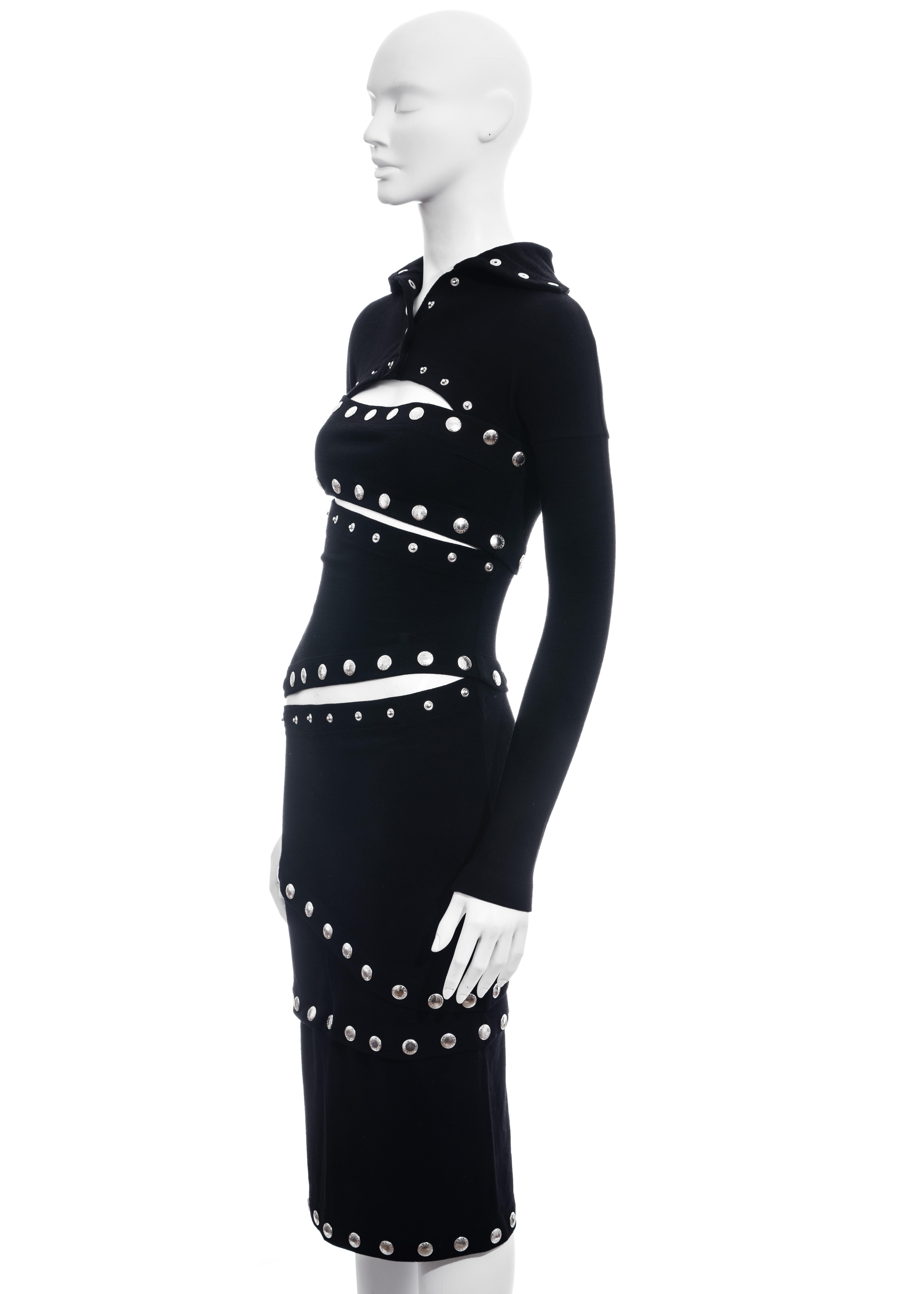 Women's Dolce & Gabbana black wool jersey dress with silver press studs, fw 2003 For Sale