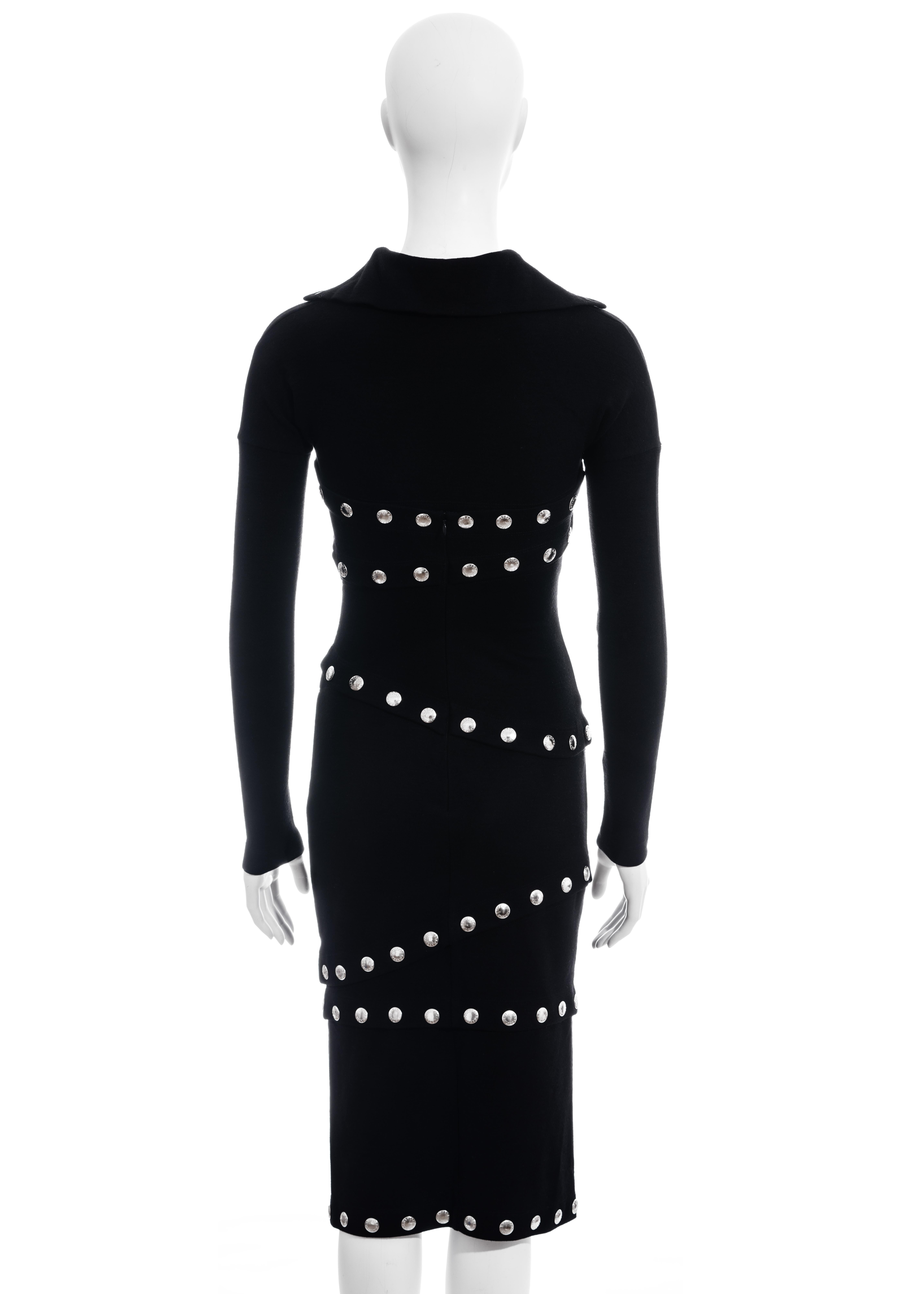 Vestido Dolce & Gabbana de punto de lana negro con botones de presión plateados, fw 2003 en venta 3