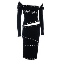 Dolce & Gabbana black wool jersey dress with silver press studs, fw 2003