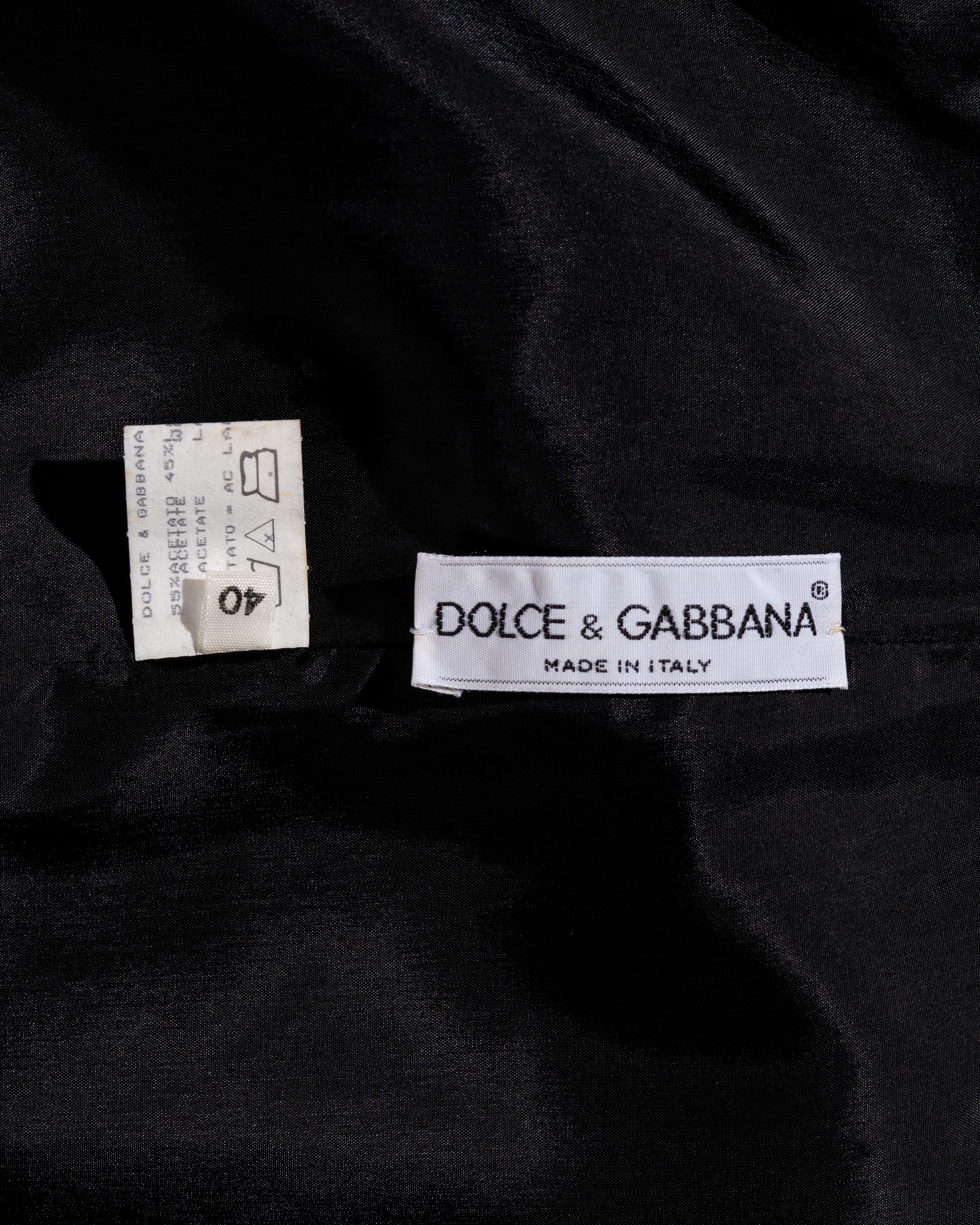 Women's Dolce & Gabbana black wool mini dress with faux fur funnel neck, fw 1995 For Sale