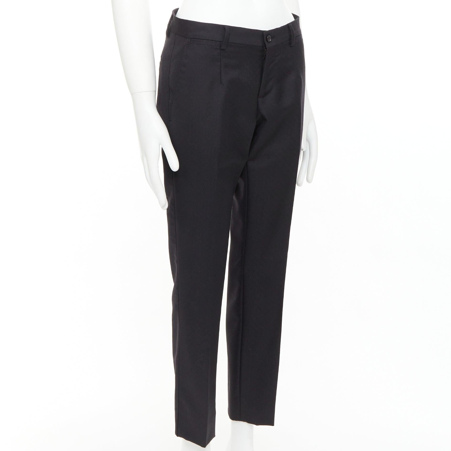 Black DOLCE GABBANA black wool mohair scaled pattern jacquard cropped trousers IT44 XS For Sale