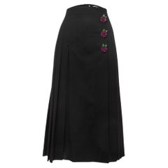 Dolce & Gabbana Black Wool Pleated Midi Skirt 2XL