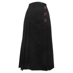Dolce & Gabbana Black Wool Pleated Midi Skirt 2XL