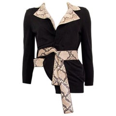 DOLCE & GABBANA - Cardigan portefeuille en laine noire « PYTHON TRIM », 40 S