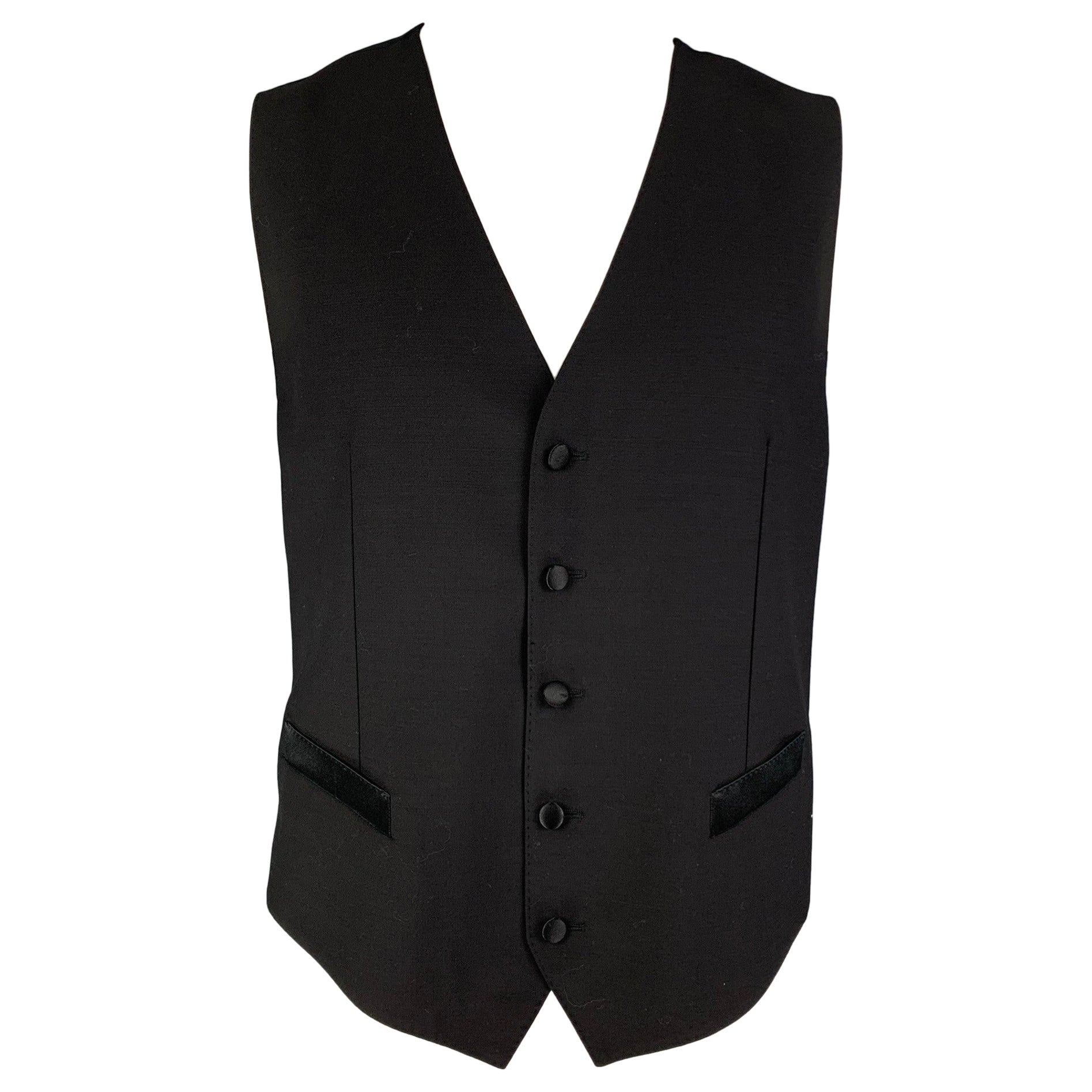 DOLCE & GABBANA Schwarze Weste aus Wolle und Seide mit Knopfleiste Größe 46