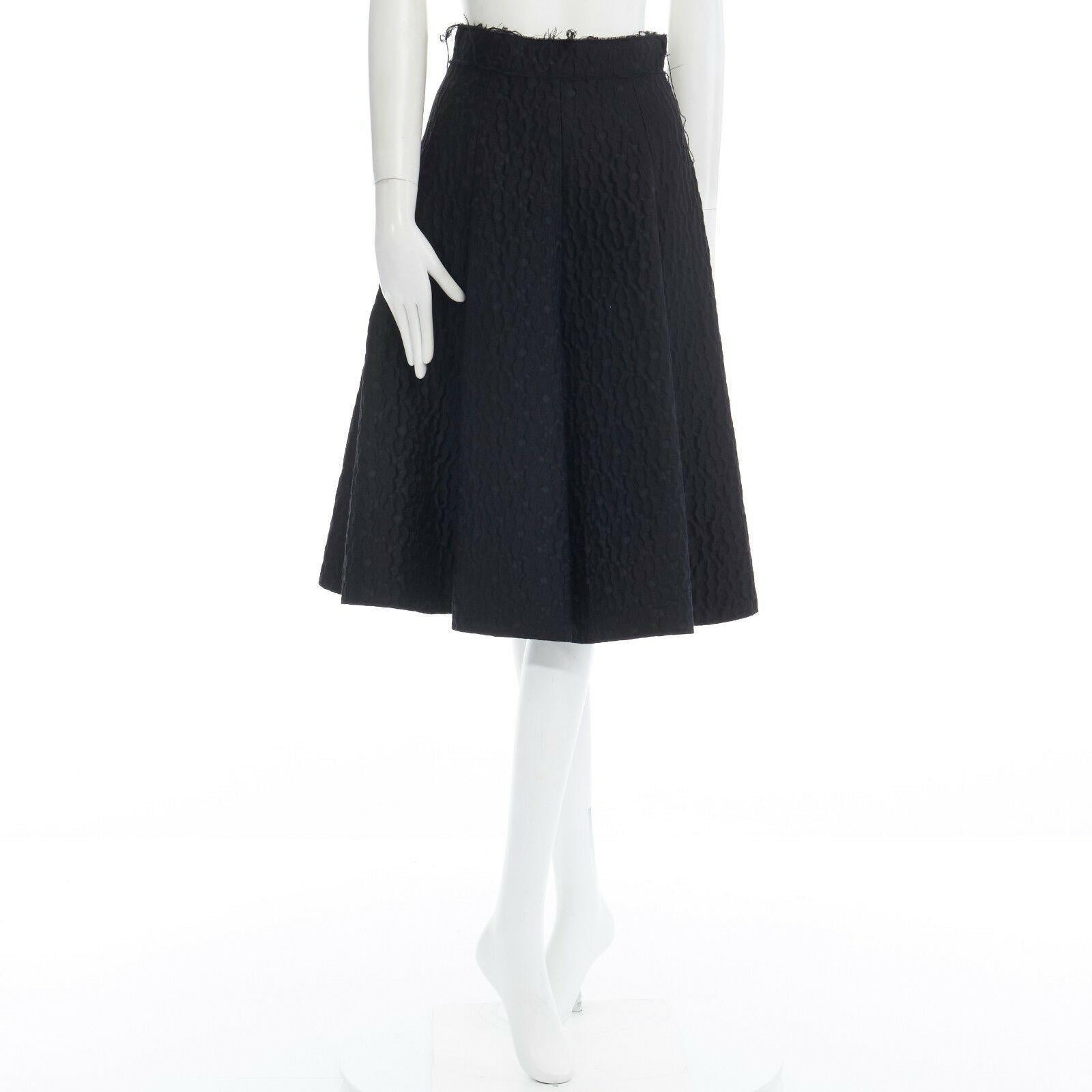 Black DOLCE GABBANA black wool silk jacquard knee length full flared skirt IT38 26