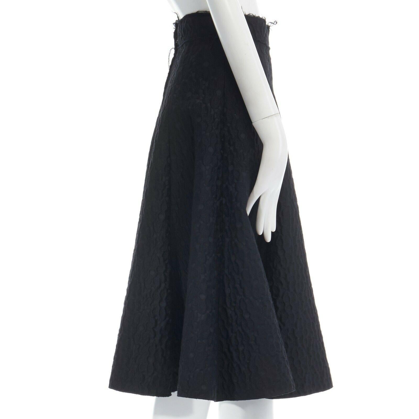 Women's DOLCE GABBANA black wool silk jacquard knee length full flared skirt IT38 26
