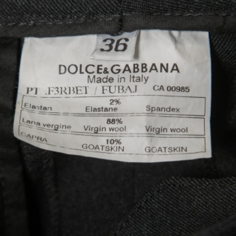 Dolce & Gabbana Schwarz Wolle Wildleder Trimmed Slim Fit Hose XS Damen im Angebot