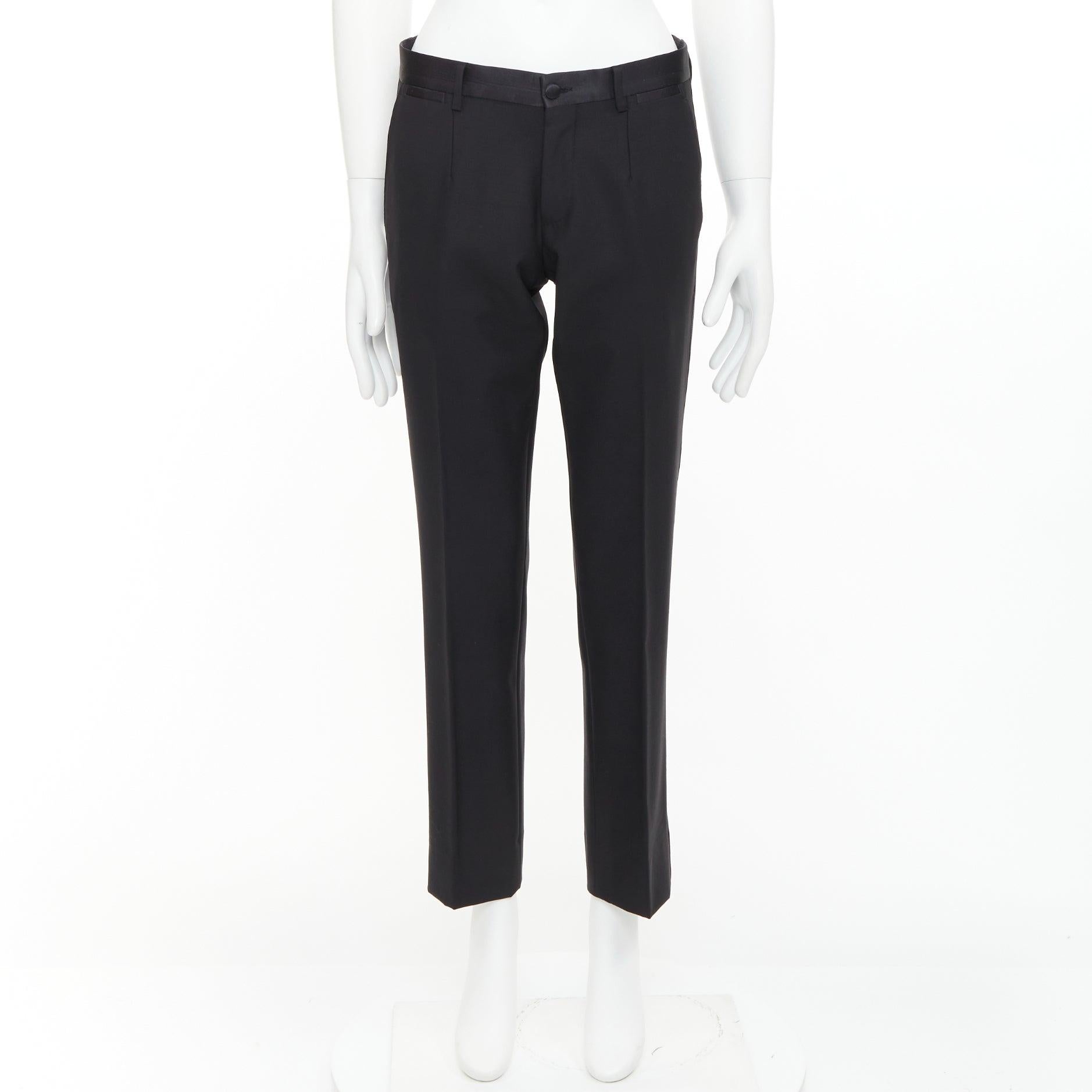 DOLCE GABBANA Schwarze Wollsatin-Hose mit verjüngter mittlerer Taille IT44 XS im Angebot 5