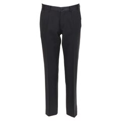 DOLCE GABBANA black wooly satin waist trim taperd mid waist pants IT44 XS