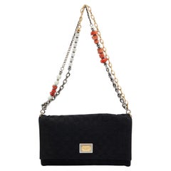Dolce 
Gabbana Black Woven Fabric and Leather Miss Charles Shoulder Bag