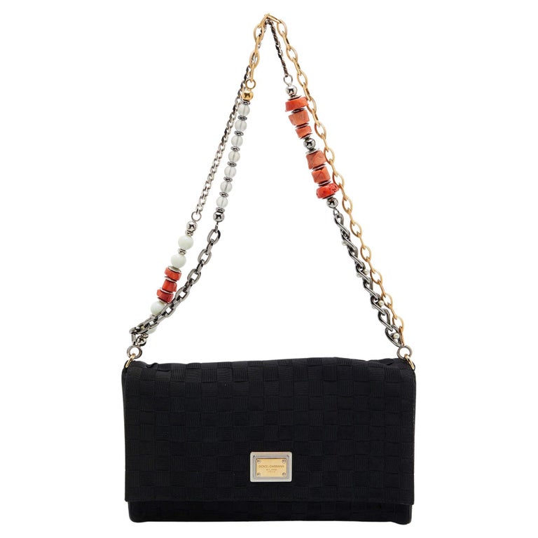 Dolce and Gabbana Black Woven Fabric and Leather Miss Charles Shoulder