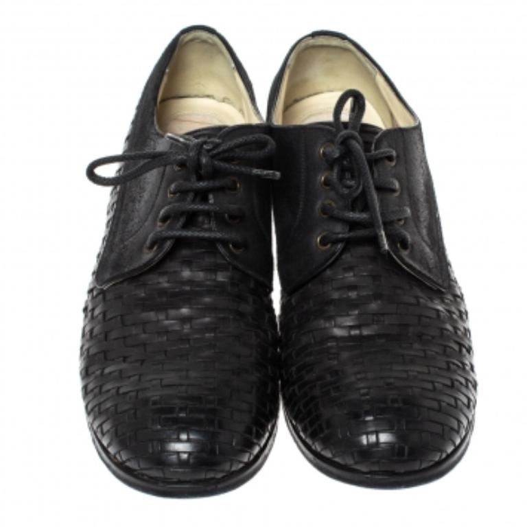 Men's Dolce & Gabbana Black Woven Leather And Suede Lace Up Derby Size 42 For Sale