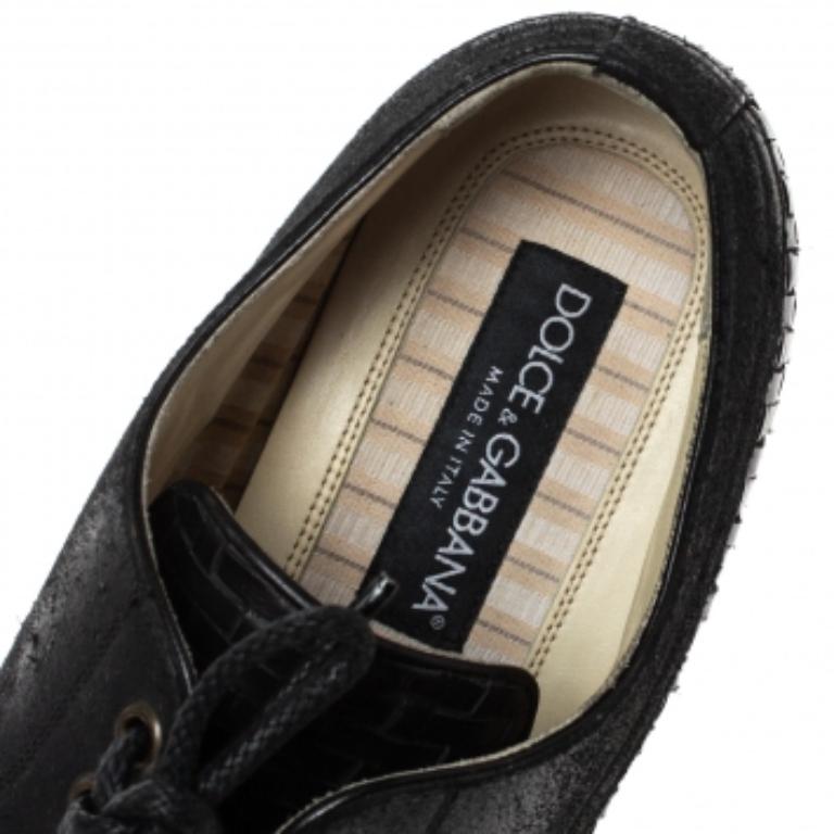 Dolce & Gabbana Black Woven Leather And Suede Lace Up Derby Size 42 For Sale 1