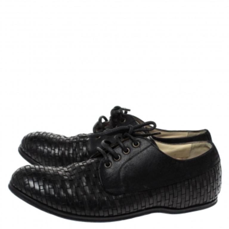 Dolce & Gabbana Black Woven Leather And Suede Lace Up Derby Size 42 For Sale 2