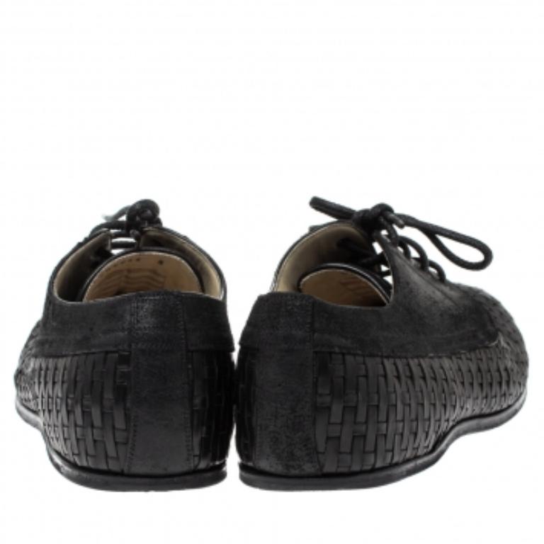 Dolce & Gabbana Black Woven Leather And Suede Lace Up Derby Size 42 For Sale 3