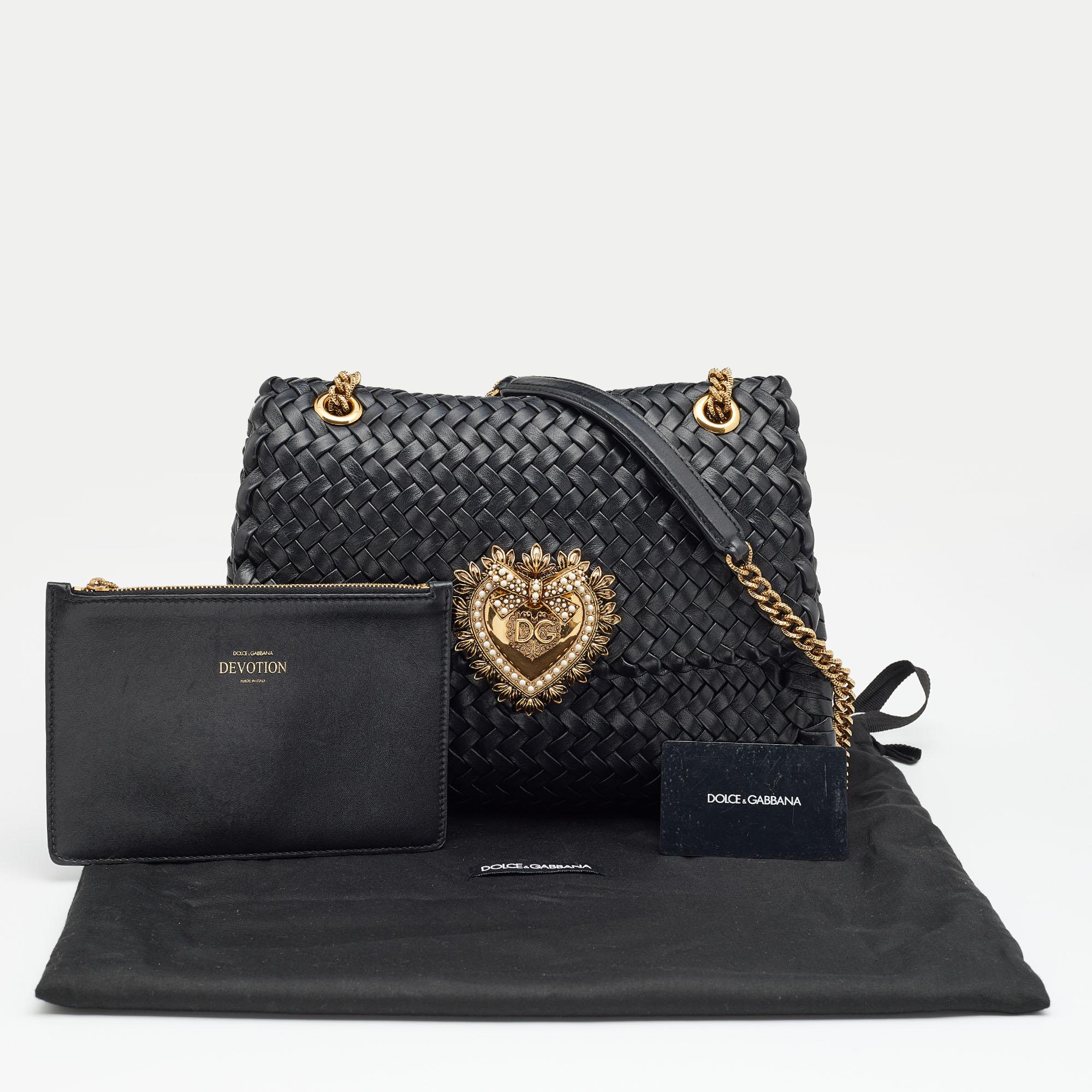 Dolce & Gabbana Black Woven Leather Large Devotion Shoulder Bag 4