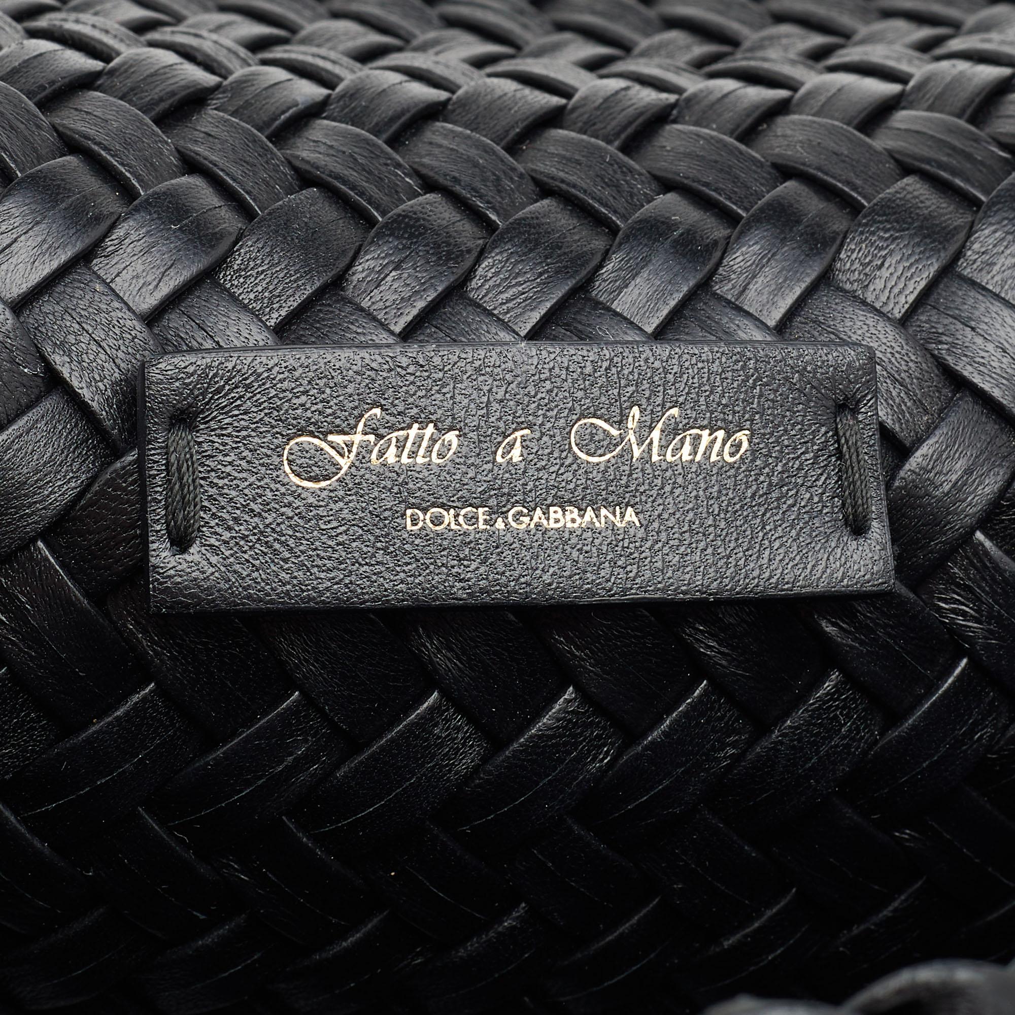 Dolce & Gabbana Black Woven Leather Large Devotion Shoulder Bag 1
