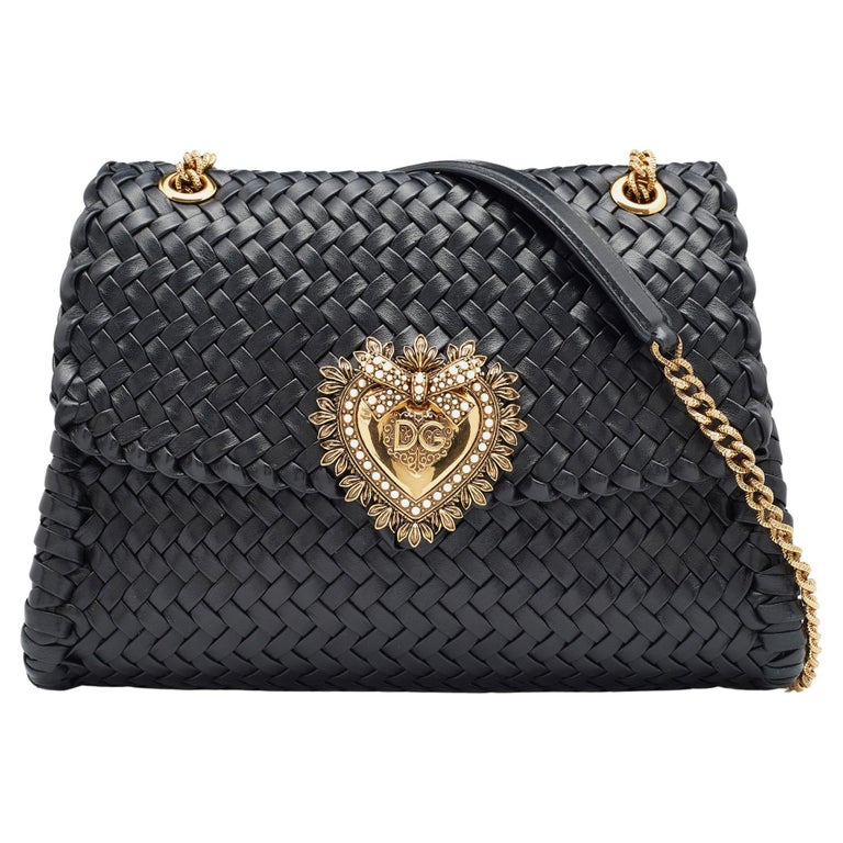 Dolce and Gabbana Black Woven Leather Large Devotion Shoulder Bag