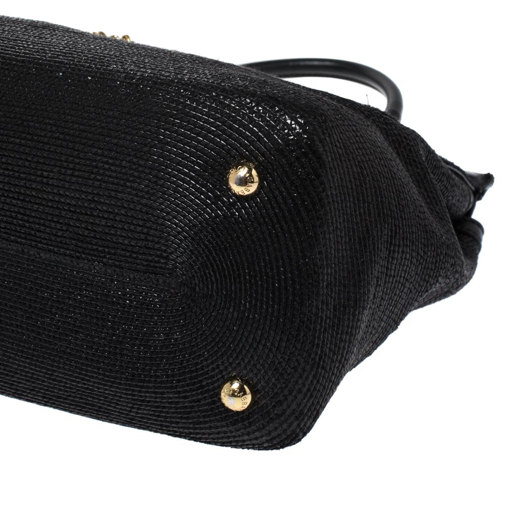 Dolce & Gabbana Black Woven Straw and Leather Miss Sicily Top Handle Bag 5