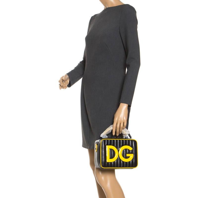 Dolce & Gabbana Black/Yellow Coated Canvas DG Girls Crossbody Bag In New Condition In Dubai, Al Qouz 2