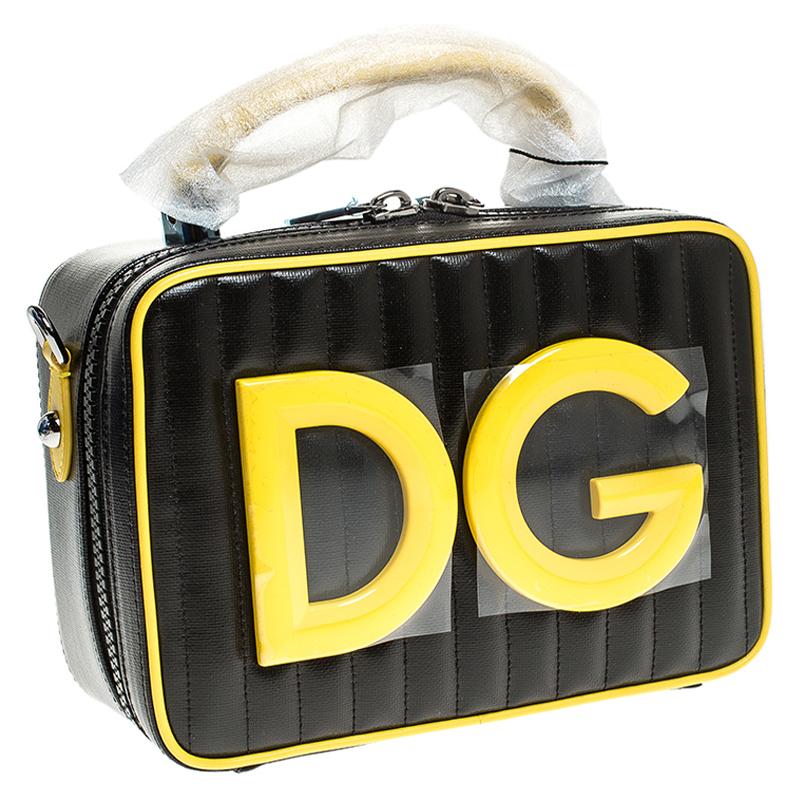Women's Dolce & Gabbana Black/Yellow Coated Canvas DG Girls Crossbody Bag