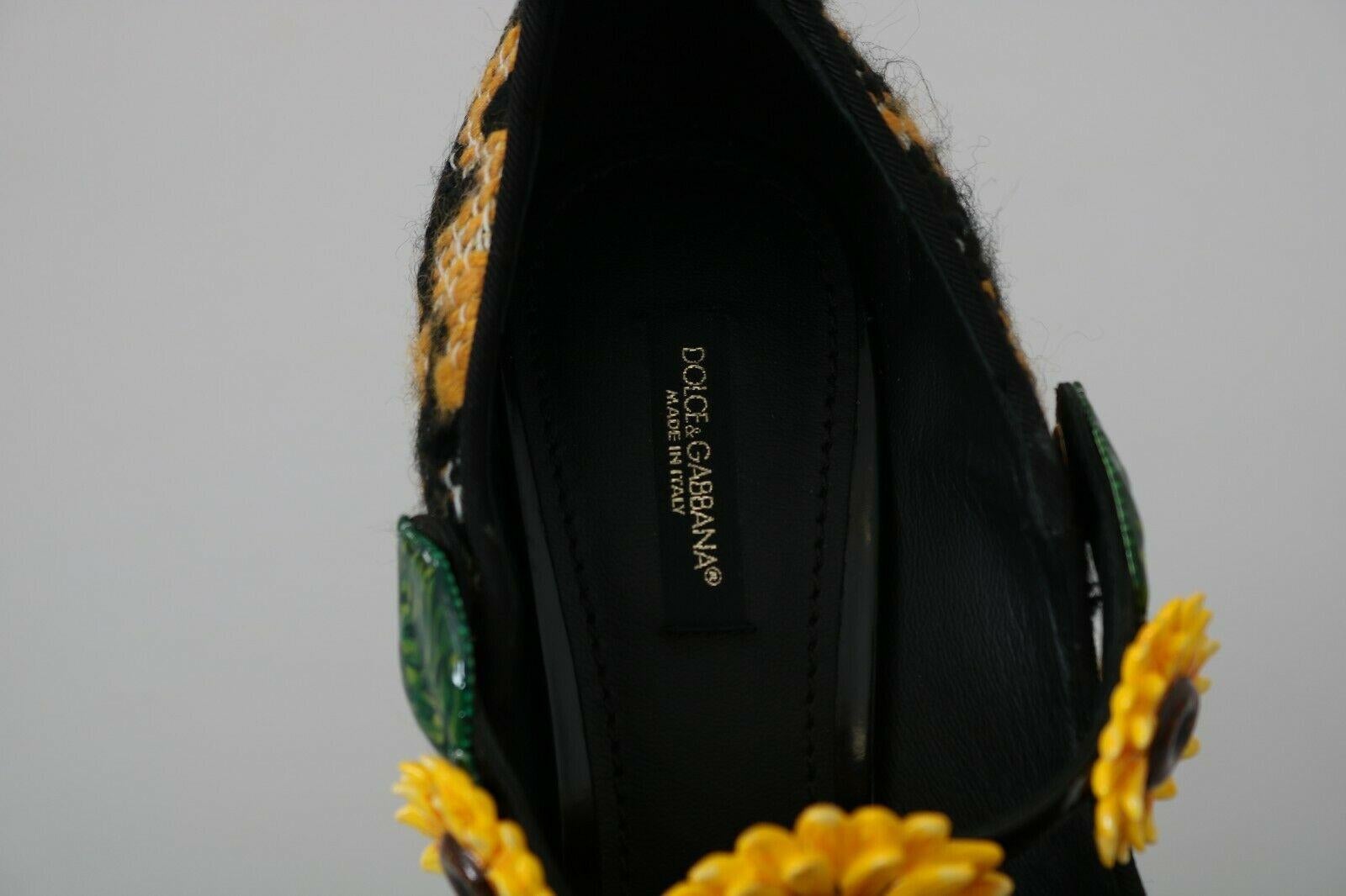 Women's Dolce & Gabbana Black Yellow Mary Jane Leather Pumps Heels Shoes Floral Boucle