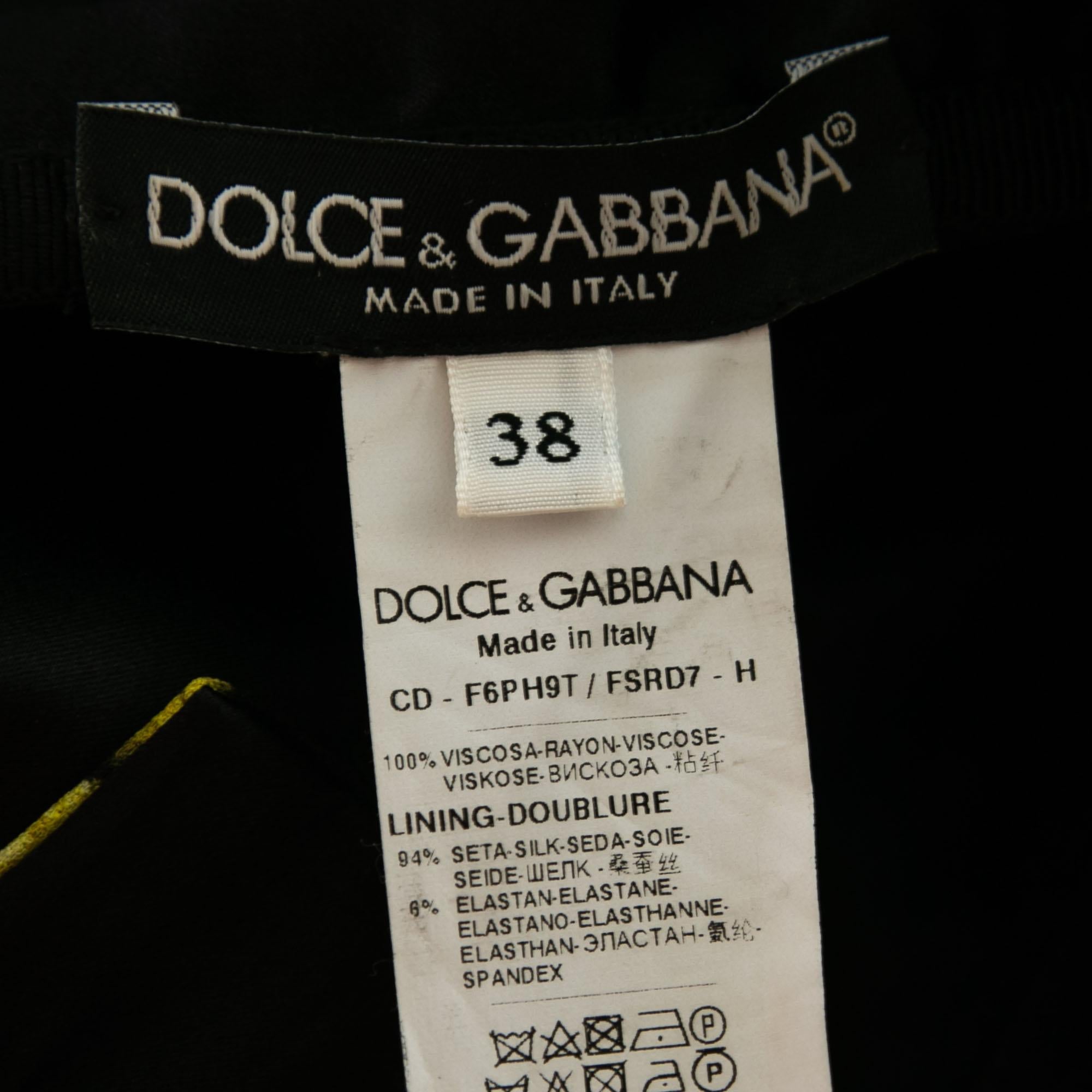 Dolce & Gabbana Black & Yellow Mimosa Print Bustier Dress S In Good Condition In Dubai, Al Qouz 2