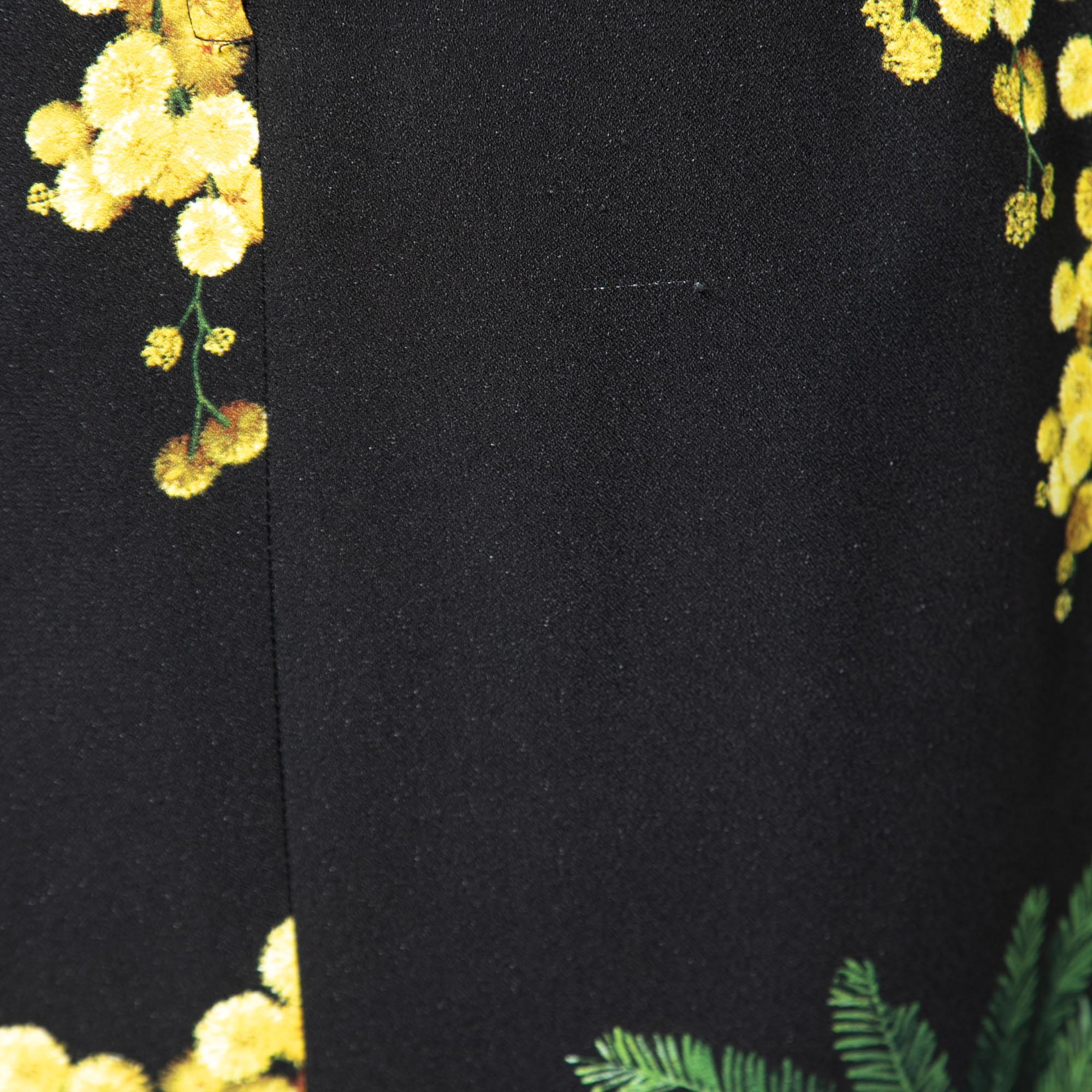 Women's Dolce & Gabbana Black & Yellow Mimosa Print Bustier Dress S