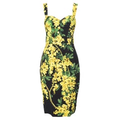 Dolce & Gabbana Black & Yellow Mimosa Print Bustier Dress S