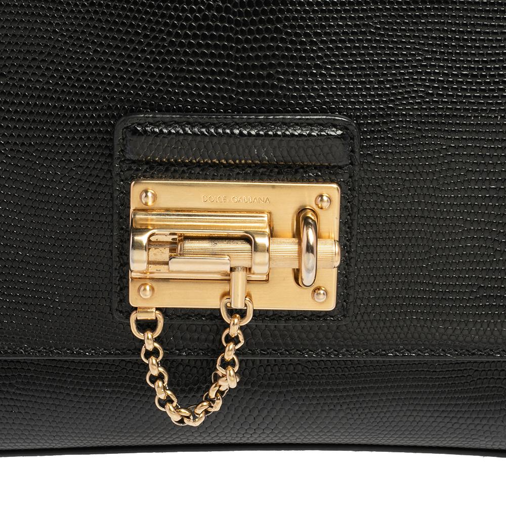 Dolce & Gabbana Blacl Lizard Embossed Leather Miss Monica Shoulder Bag 2