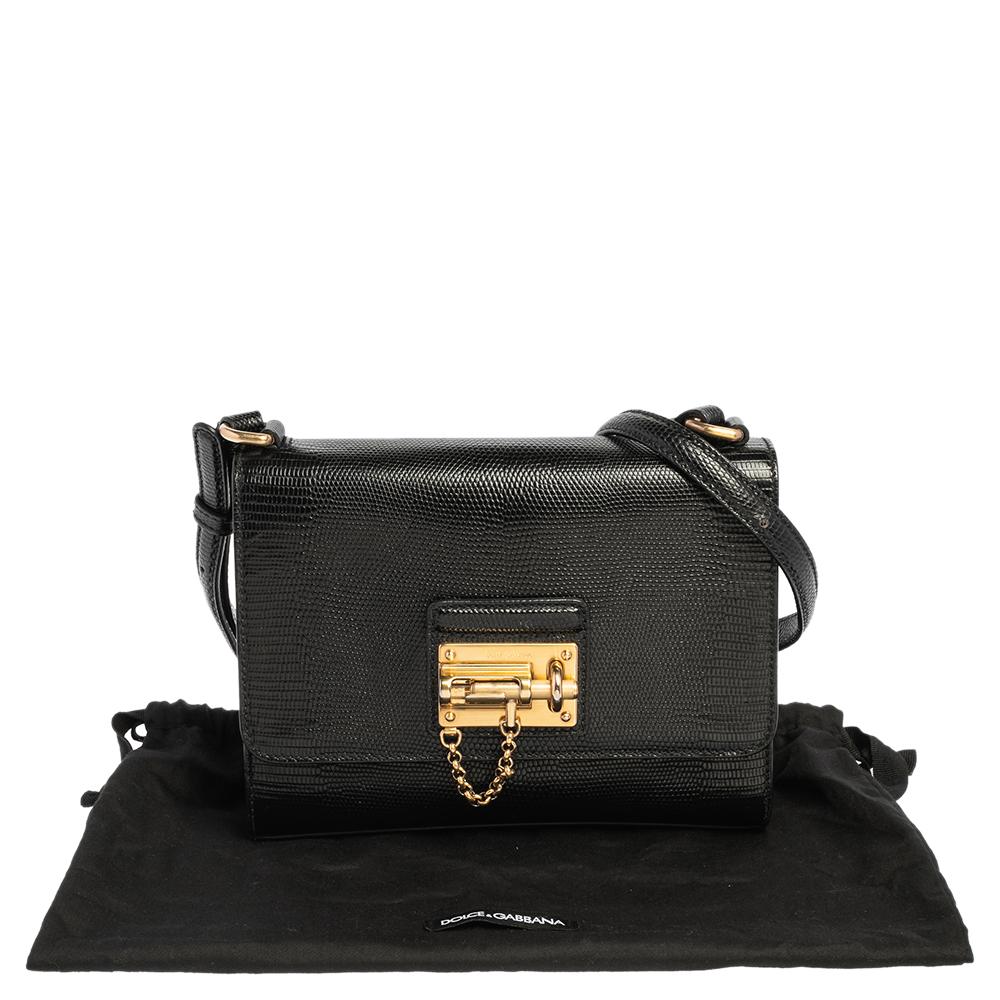 Dolce & Gabbana Blacl Lizard Embossed Leather Miss Monica Shoulder Bag 3