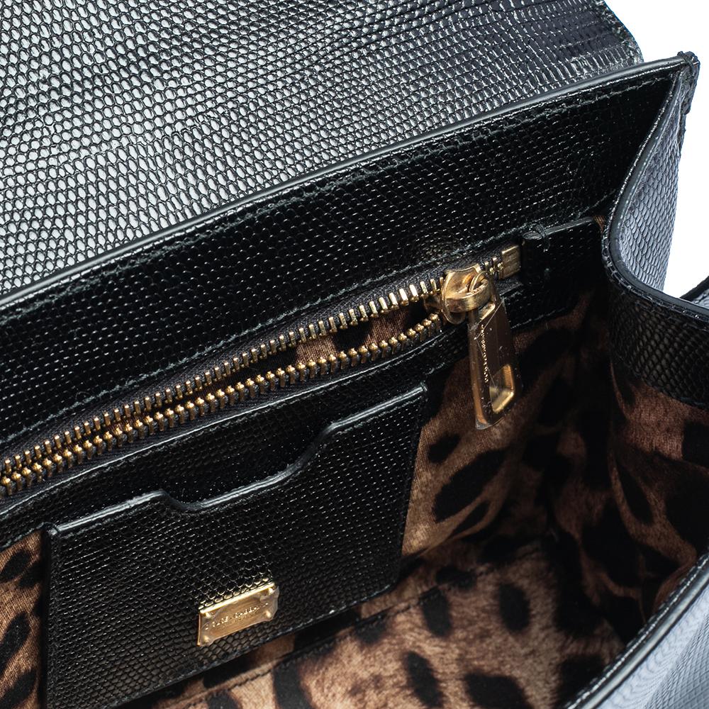 Dolce & Gabbana Blacl Lizard Embossed Leather Miss Monica Shoulder Bag In Good Condition In Dubai, Al Qouz 2
