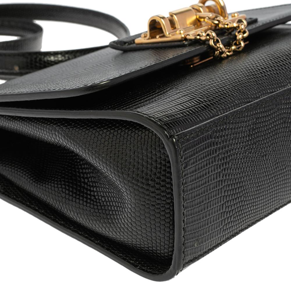 Women's Dolce & Gabbana Blacl Lizard Embossed Leather Miss Monica Shoulder Bag