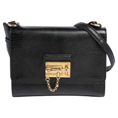 Dolce & Gabbana Blacl Lizard Embossed Leather Miss Monica Shoulder Bag