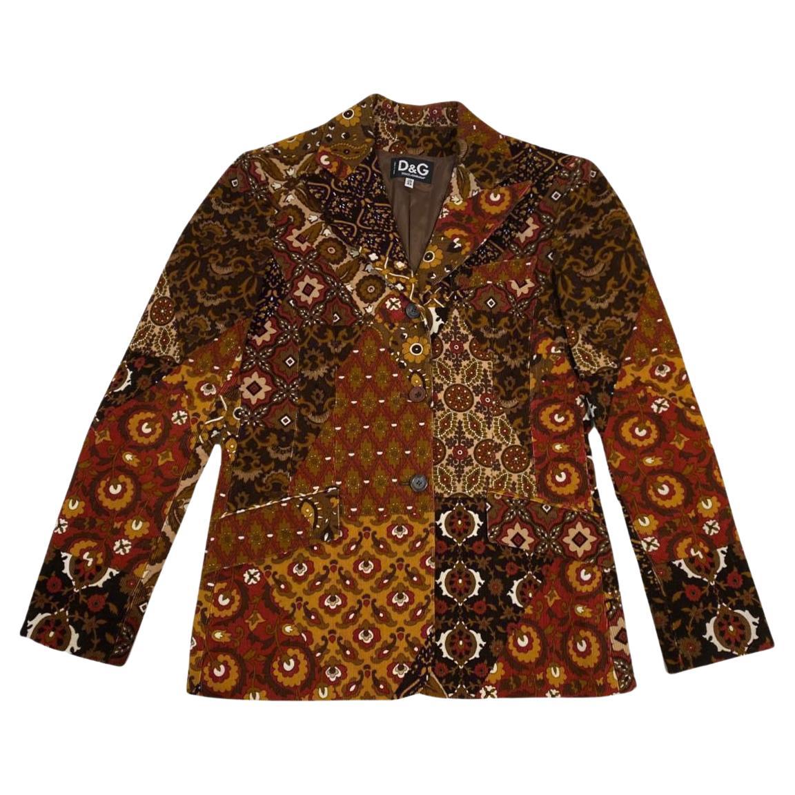 Dolce & Gabbana blazer en velours côtelé patchwork à fleurs cachemire