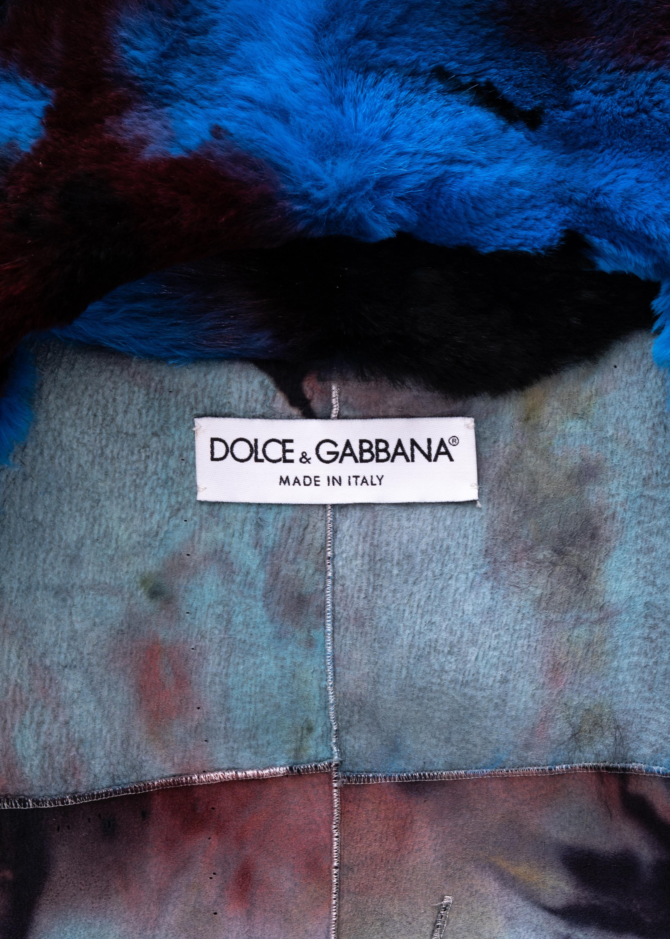 Dolce & Gabbana blue and black tie-dyed fur maxi coat, fw 1999 For Sale 4