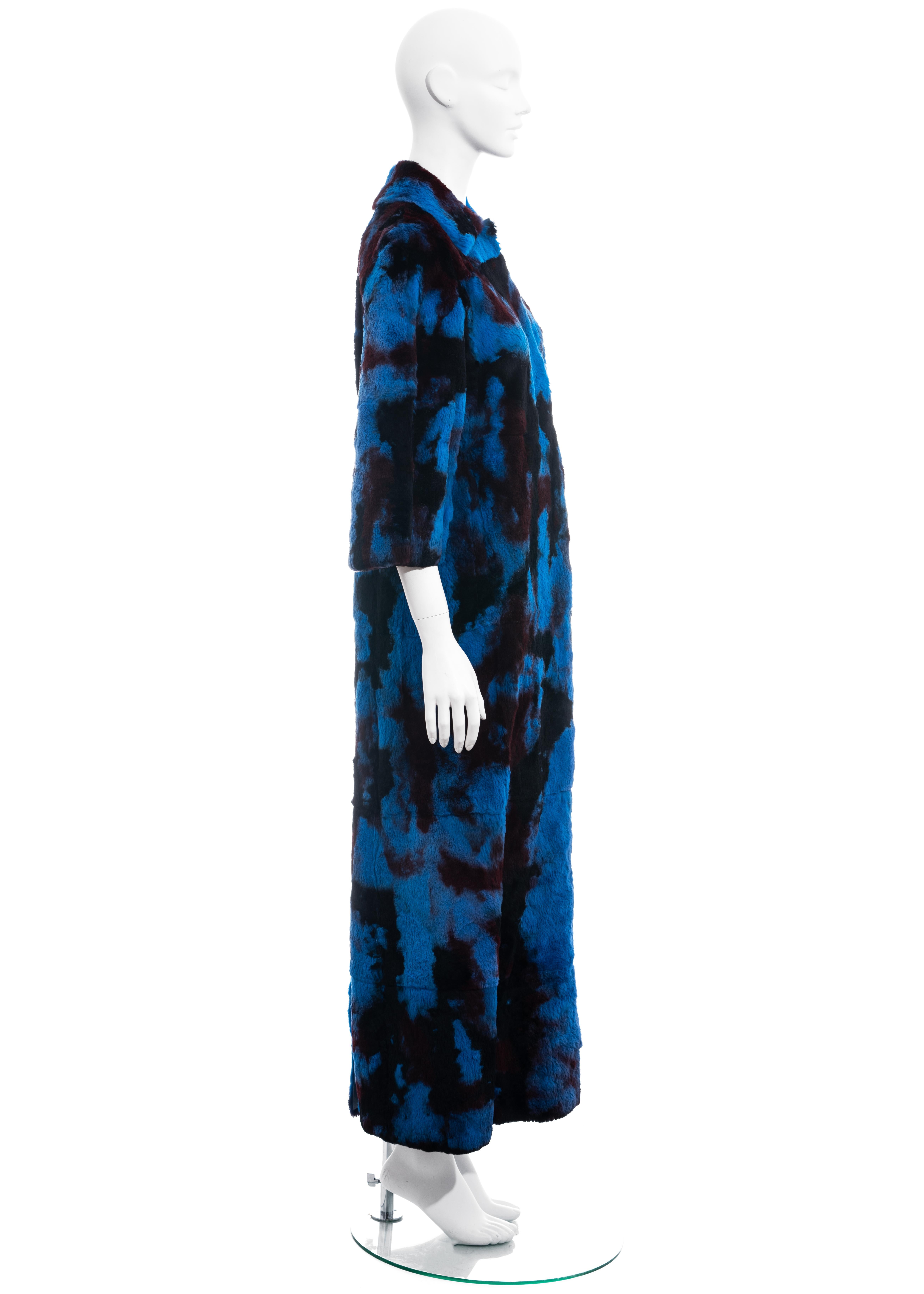 Women's Dolce & Gabbana blue and black tie-dyed fur maxi coat, fw 1999 For Sale