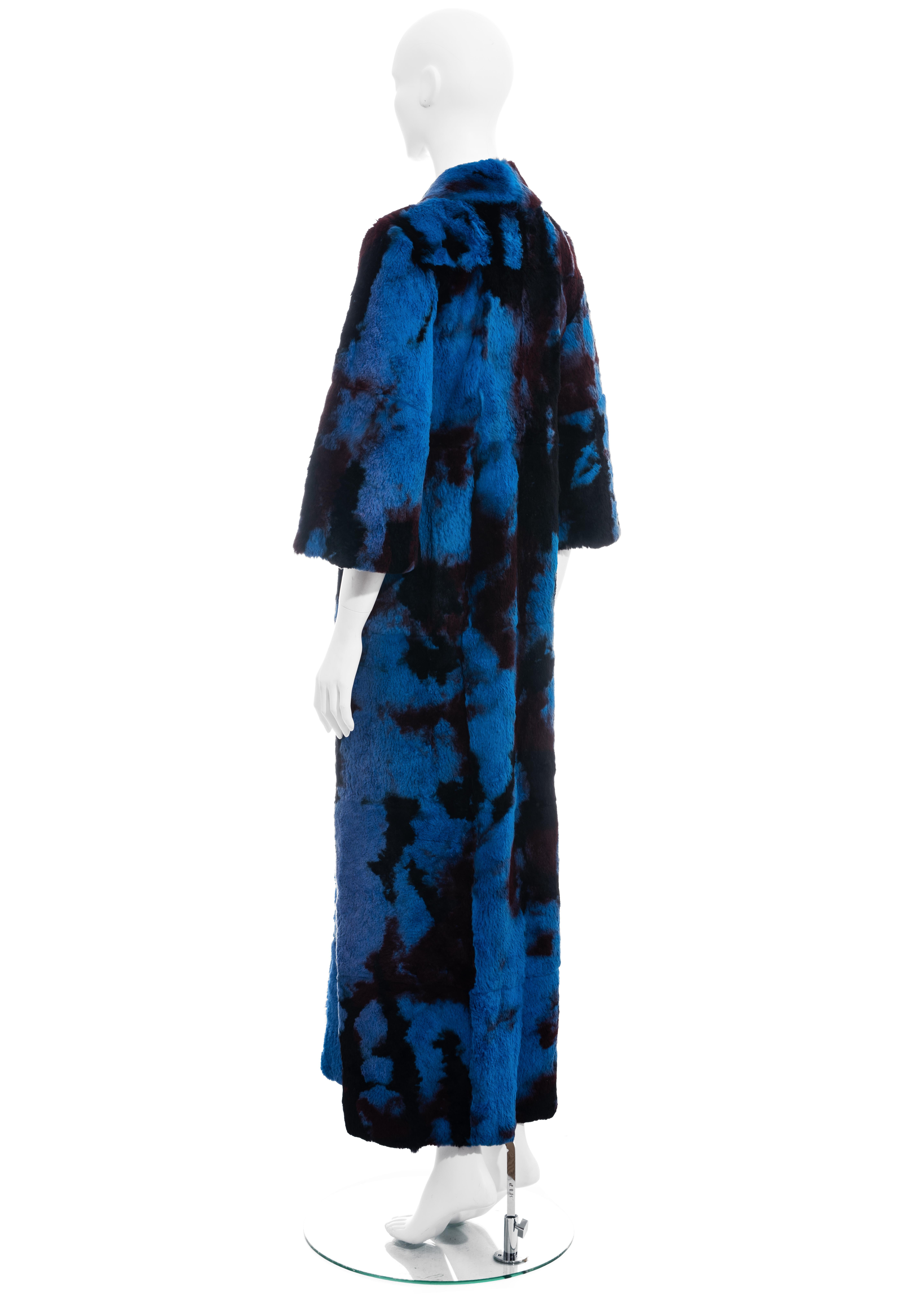 Dolce & Gabbana blue and black tie-dyed fur maxi coat, fw 1999 For Sale 1