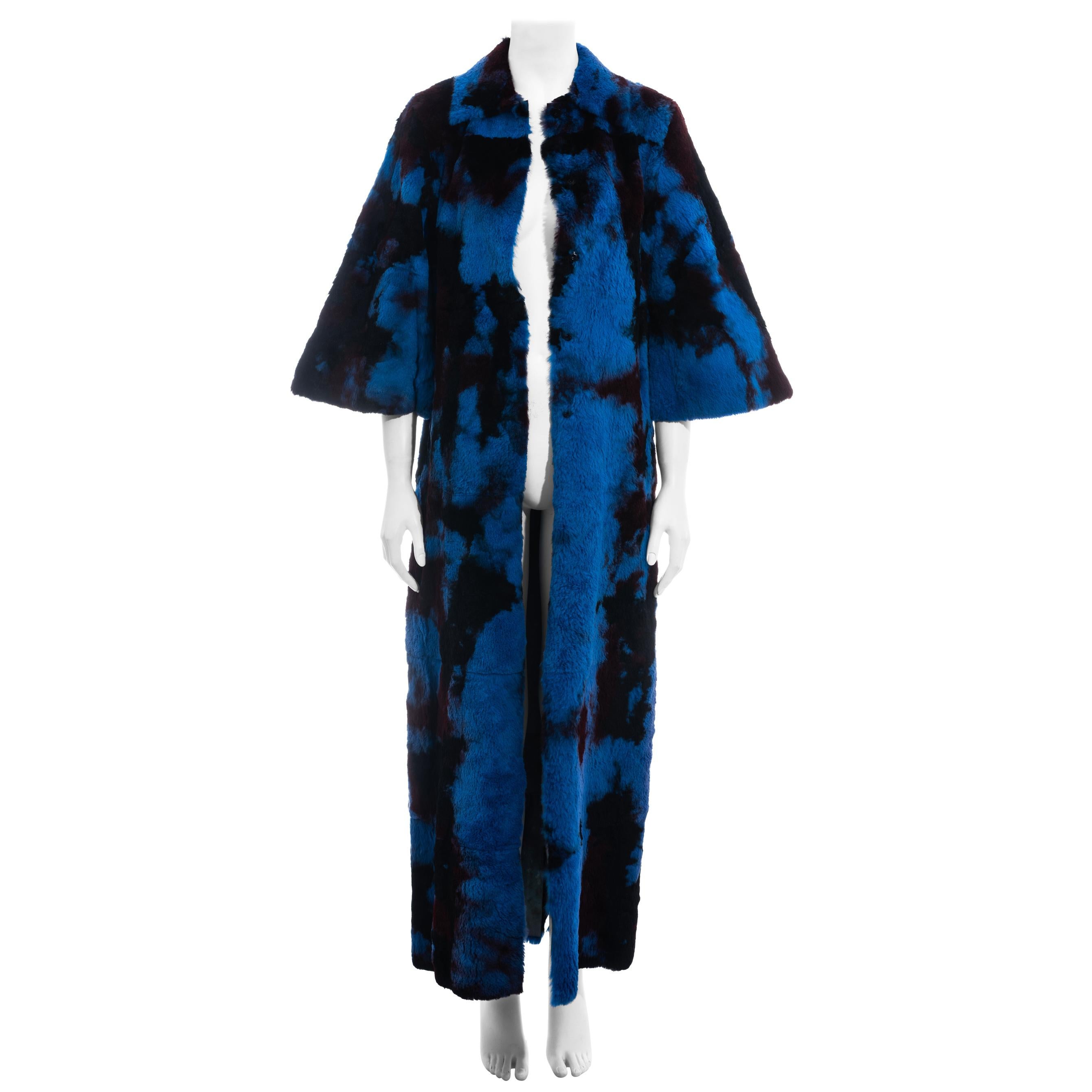 Dolce & Gabbana blue and black tie-dyed fur maxi coat, fw 1999 For Sale
