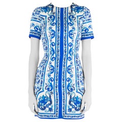 Dolce & Gabbana Blue and White Majolica Printed Silk Fitted Sheath Dress S