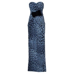 Dolce & Gabbana Blue Animal Printed Silk Bow Detail Strapless Maxi Dress M