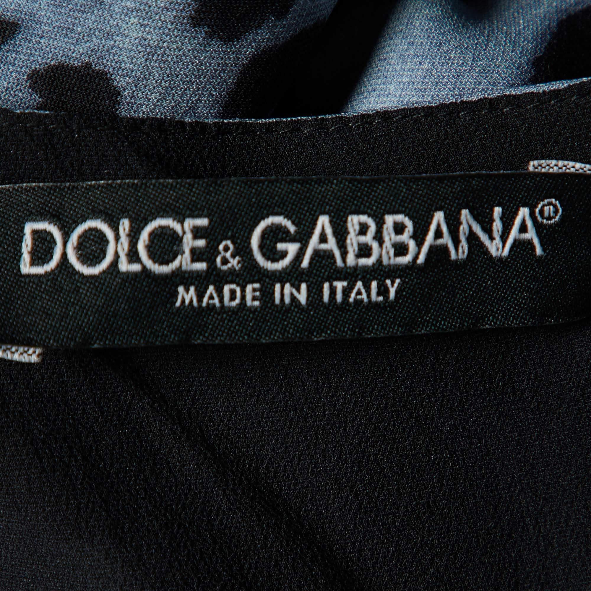 Dolce & Gabbana Blue Animal Printed Silk Ruched Mini Dress M 1