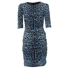 Dolce & Gabbana Blue Animal Printed Silk Ruched Mini Dress M